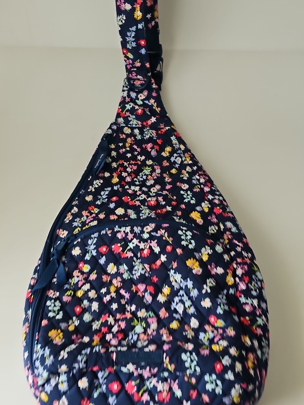 Vera Vradley Quilted Floral Sling Bag in Navy with Multicolor Flowers